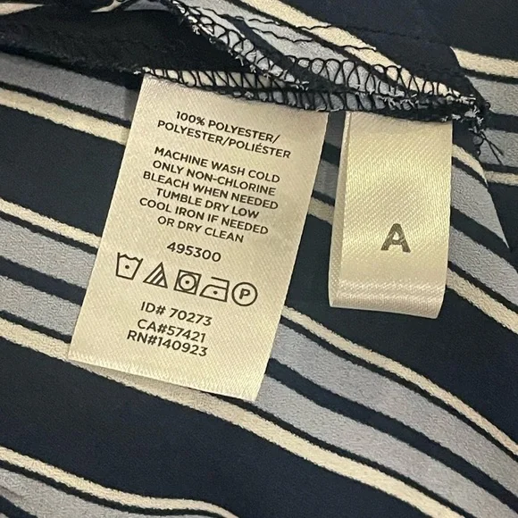 Ann Taylor LOFT Navy Blue Stripe Long Sleeve Wrap Blouse XXS - Picture 5 of 6